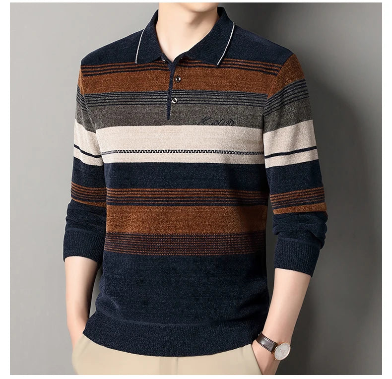 Men's Lapel Knit Pullover Sweater Autumn Winter Thick Warm Tops Casual Polo Collar T-shirt Knitting Polo Sweaters.