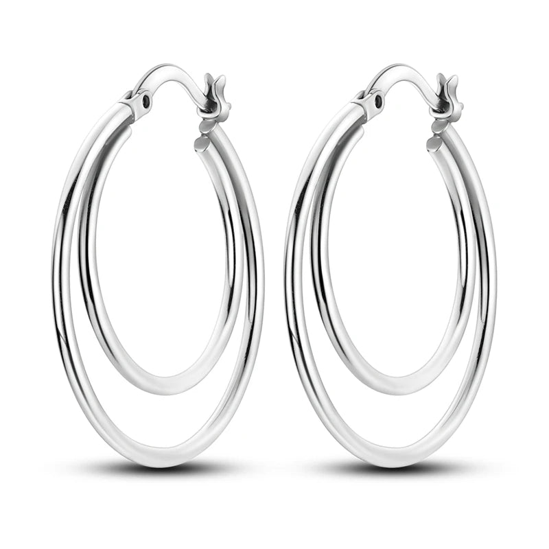 925 Sterling Silver Gold Color Circular Hoop Earrings Golden Earring Fit Original Charms Diy Fine Jewelry For Fashion Women