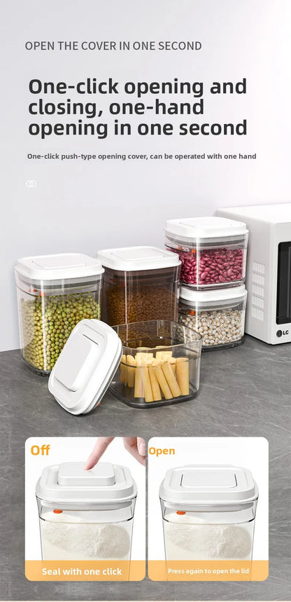 Square press storage tank sealed tank kitchen grains plastic candy jar fruit powder box transparent storage tank.