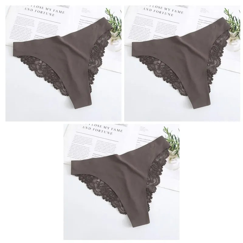 3PCS Women's Sexy Lingerie Panties Lace Plus Size Briefs Low Waist Underpants Intimates Seamless Briefs Silk Panty Women Tangas.