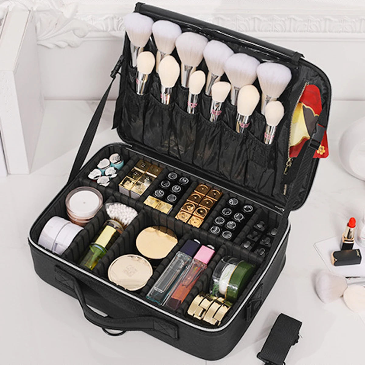 Three-layer Cosmetic Case Large Waterproof Oxford Cloth Manicure Makeup Toolbox,Travel Underwear Storage Box