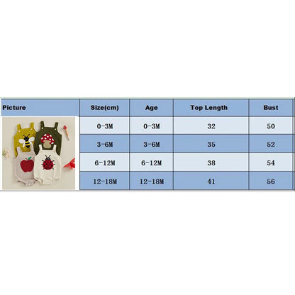 SUNSIOM 0–18 Monate Baby-Strampler, ärmellos, Stickerei, Marienkäfer, Biene, Obst, Pilz, Body, Overall für Mädchen und Jungen.