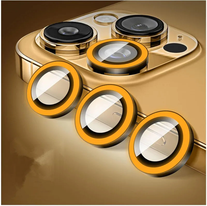 Night Light Luminous Metal Glass Camera Lens Protector for IPhone 16 15 14 1311 Pro Max Plus 12 Mini 16Pro Ring Lens Film Cover