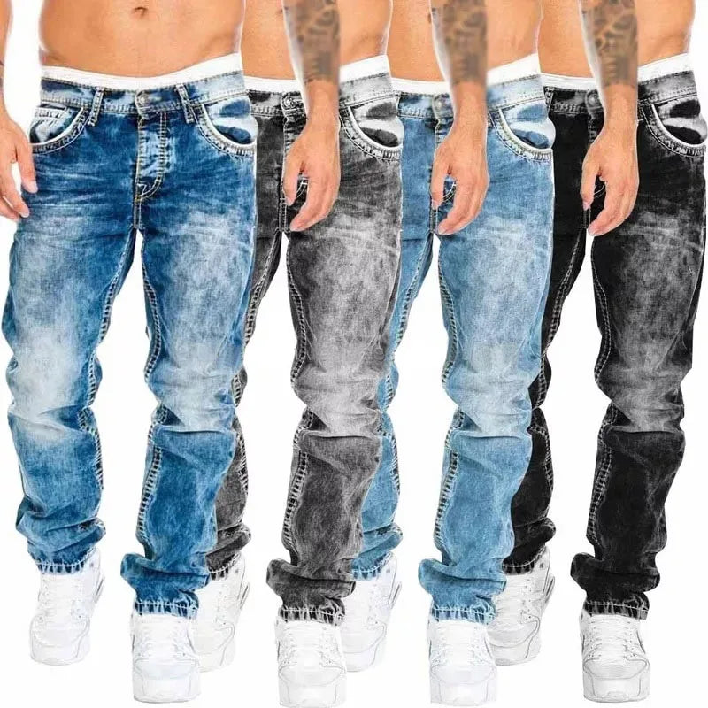 Mens Jeans Brands Straight Stretch Slim Jean Homme Pantalones Hombre Casual Pants Denim Trousers Baggy Jeans Black Blue.