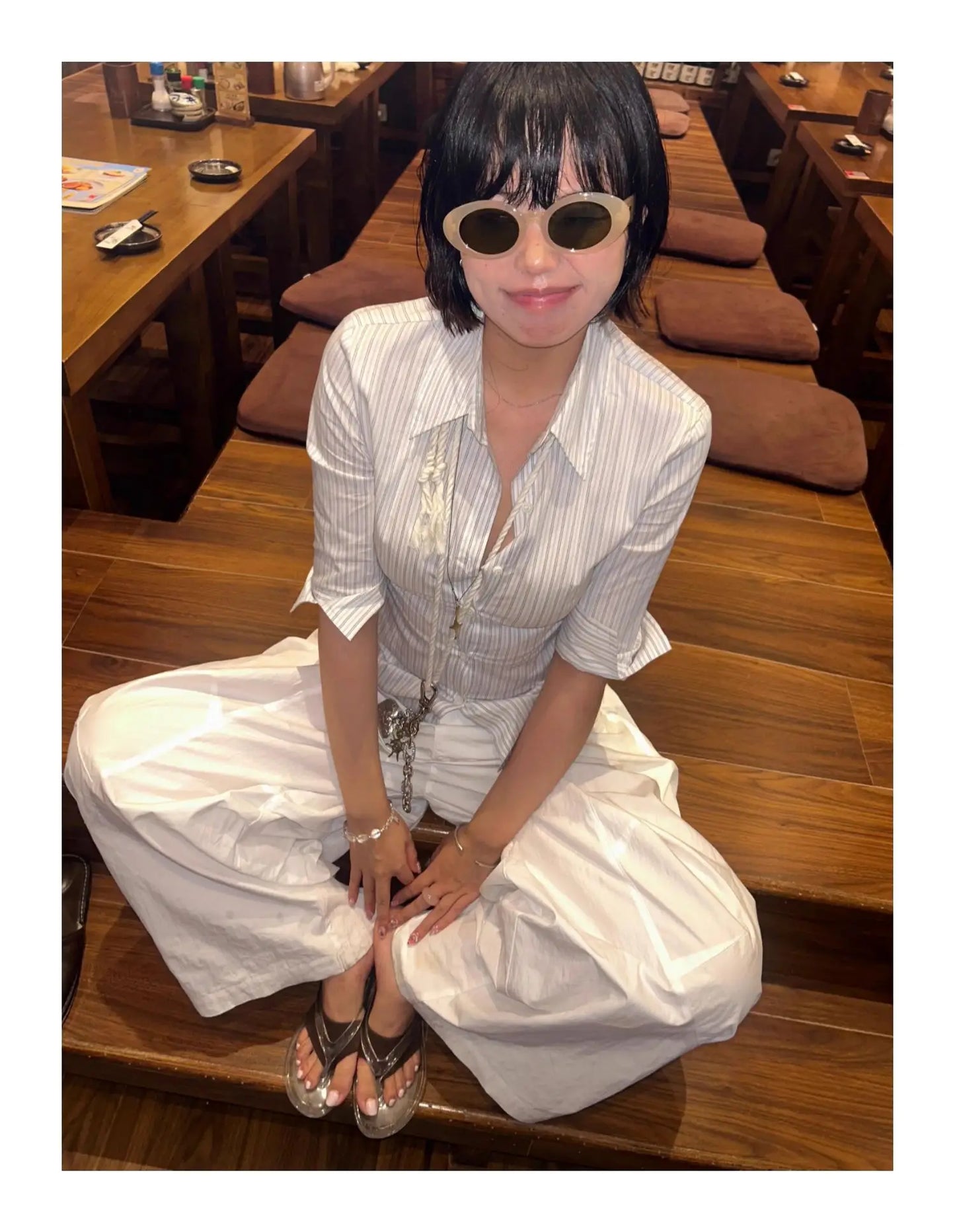 Genayooa Korean Style Casual Shirt Women Three Quarter Striped Shirts 2000s Japanese Y2k Vintage Tops Slim Retro Shirts Summer.