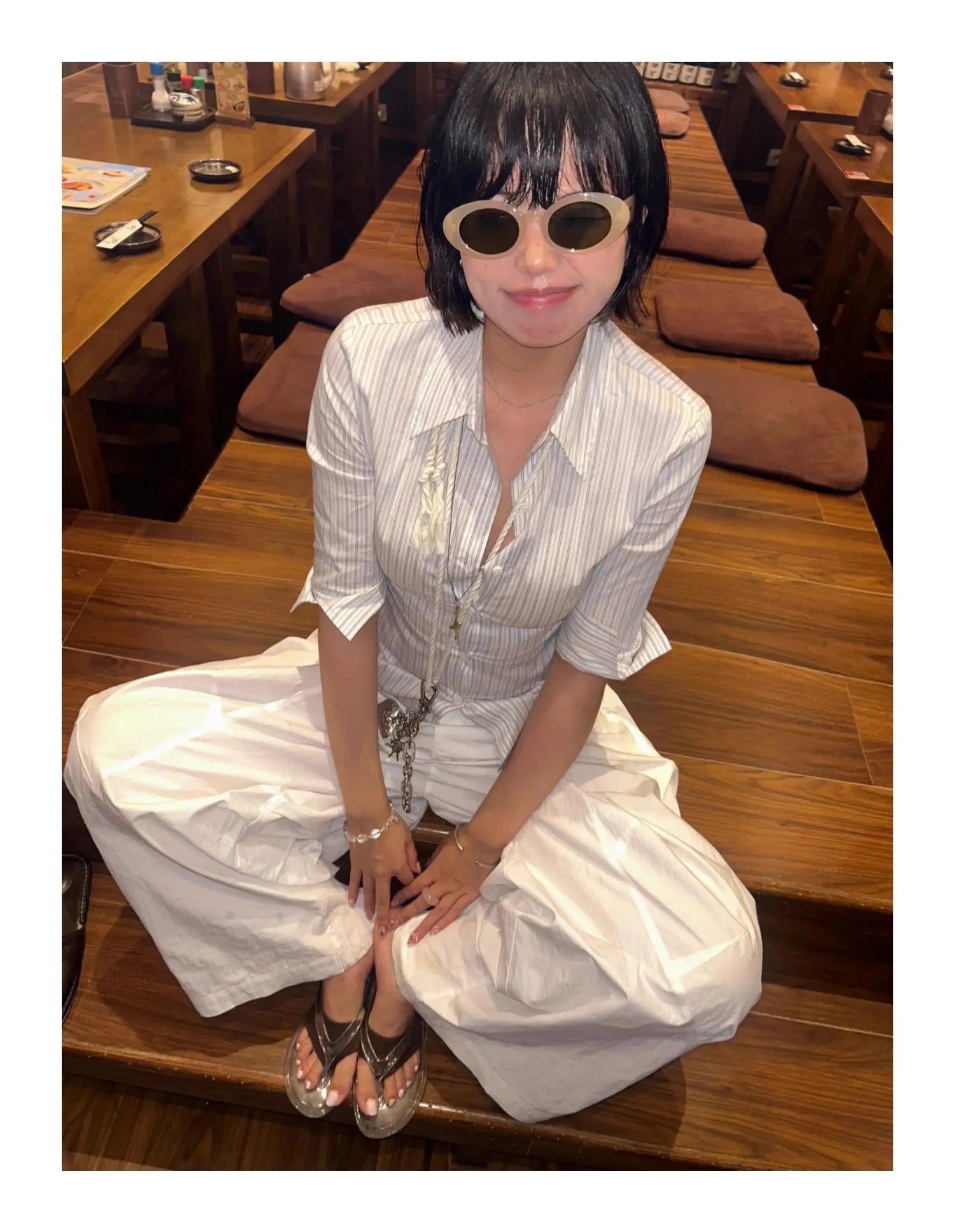 Genayooa Korean Style Casual Shirt Women Three Quarter Striped Shirts 2000s Japanese Y2k Vintage Tops Slim Retro Shirts Summer.