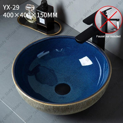 Vintage Elegant Countertop Washbasin Classic Blue Art Hotel Ceramic Basins Sink Multiple Styles Outdoor Balcony Bathroom Sinks