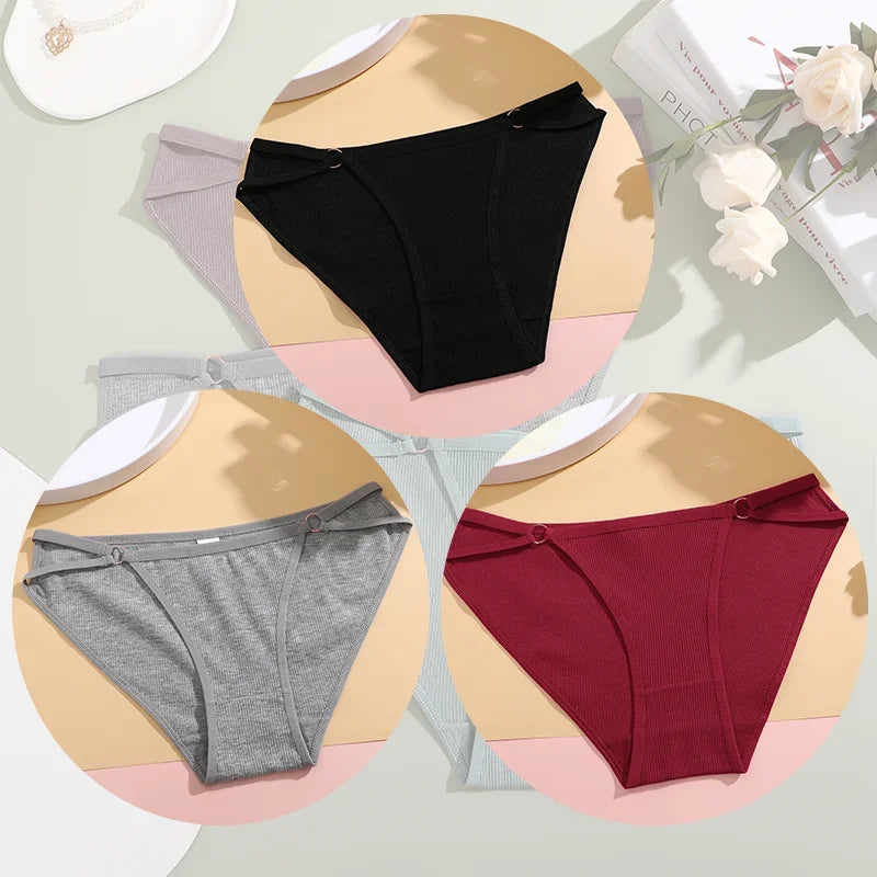 3PCS Women's Panties Sexy Breathable Underwear Comfortable Lingerie Cotton Striped Briefs Fashion Cozy Underpants Sale.