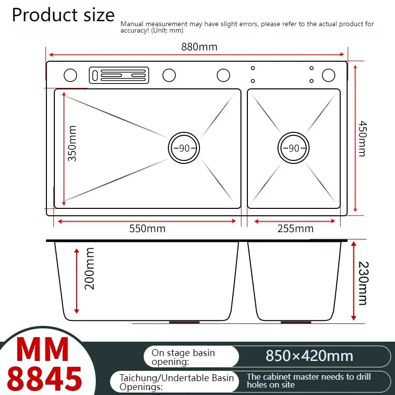Waterfall Kitchen Sink Stainless Steel Multifunctional Undermount Washbasin Double Slot Dishwashing Sinks