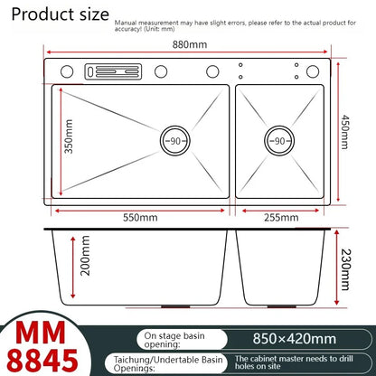 Waterfall Kitchen Sink Stainless Steel Multifunctional Undermount Washbasin Double Slot Dishwashing Sinks