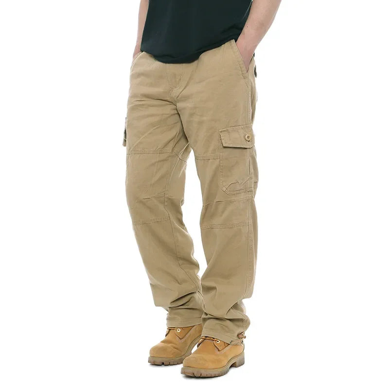 2025 Men's Casual Elastic Waist Plus Size Cargo Pants Multiple Pockets Loose Fit Trousers For Construction Site