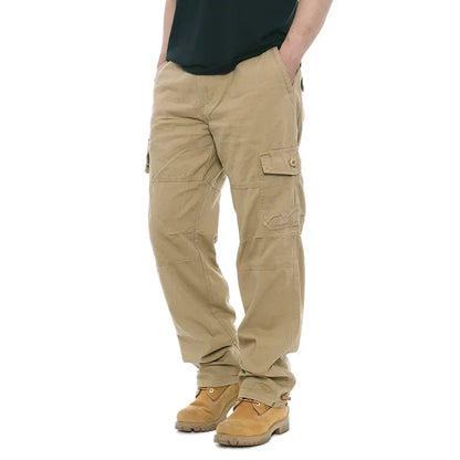 2025 Men's Casual Elastic Waist Plus Size Cargo Pants Multiple Pockets Loose Fit Trousers For Construction Site