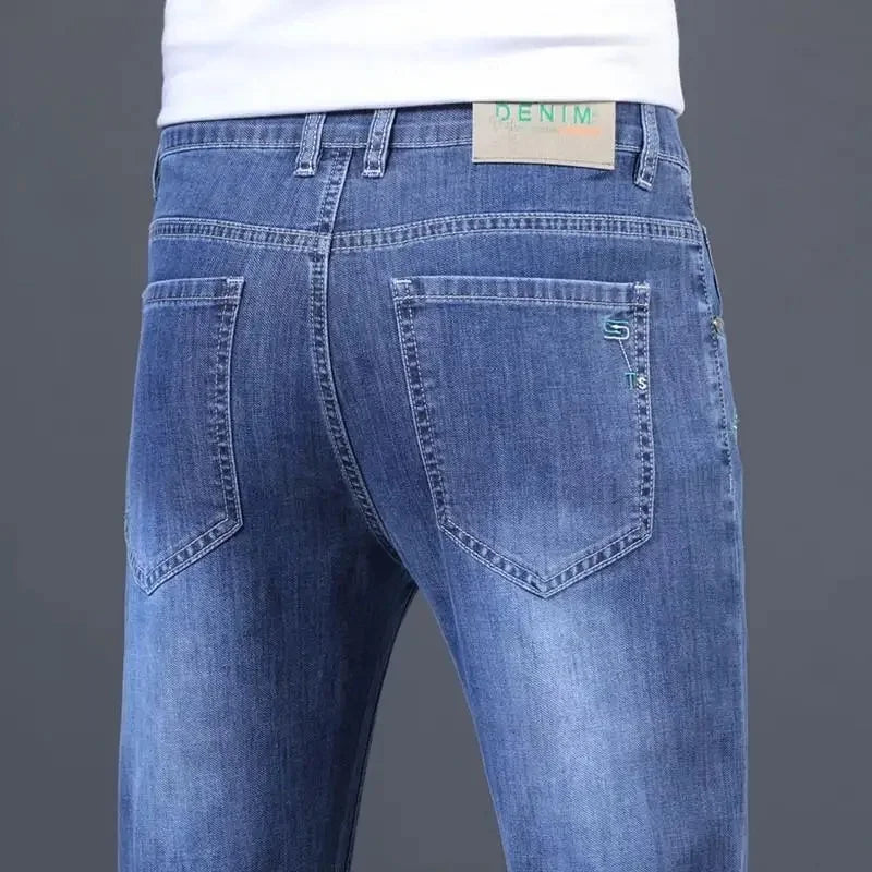 Loose Casual Jeans for Men Mid-aged Thick Winter Long Pants Business Style Straight Leg Spring Autumn Korean Version