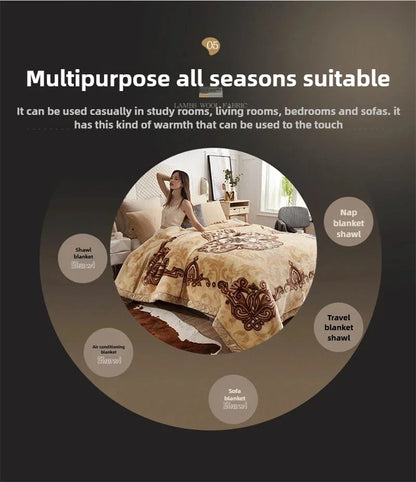 European Style Warm Raschel Blanket for Winter High End Soft Thicken Warmth Weighted Blanket Double Side Flocked Comforter Duvet.