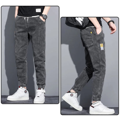 Men Jeans Elastic Tie Up Harem Denim Pants Male Bound Feet Designer Cargo Joggers Denim Trousers Daily Narrow Leg Casual Jeans.