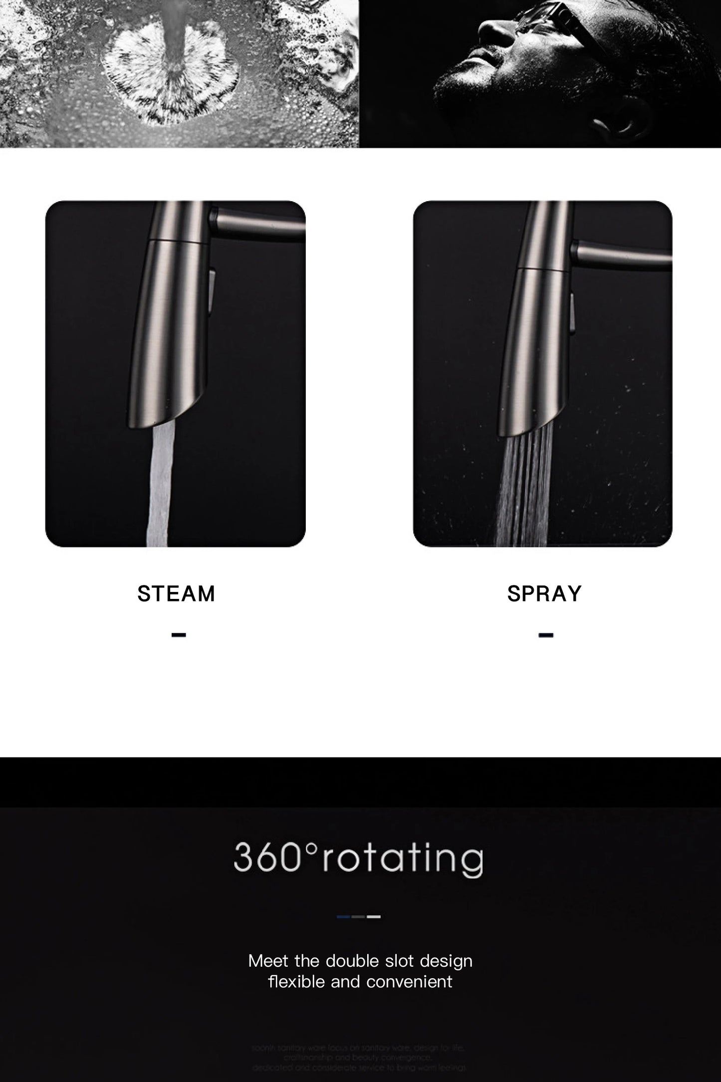 Luxuriöser Küchenarmatur aus grauem Messing in Gun-Grau mit intelligentem Touch-Design. Einhebelmischer für heißes und kaltes Wasser mit magnetischer Saugkraft