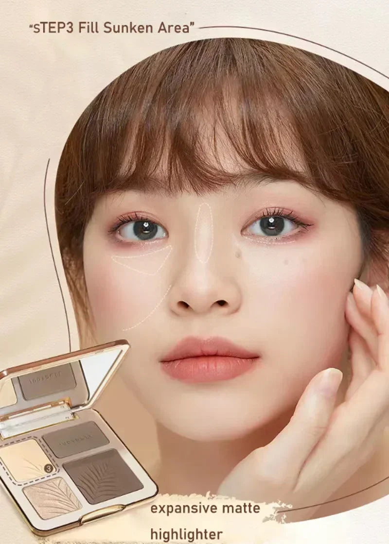 Judydoll Highlighter Contour Bronzer Palette Nude Makeup Natural Facial 3D Nose Shadow Long-Lasting Waterproof Cosmetics Makeup.