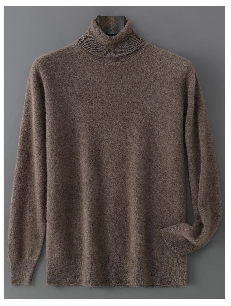 2025 Autumn/Winter High Collar Men's 100% Pure Wool Stylish Youth Loose Knitted Outerwear Flip Collar Casual Base Men's Sweaters