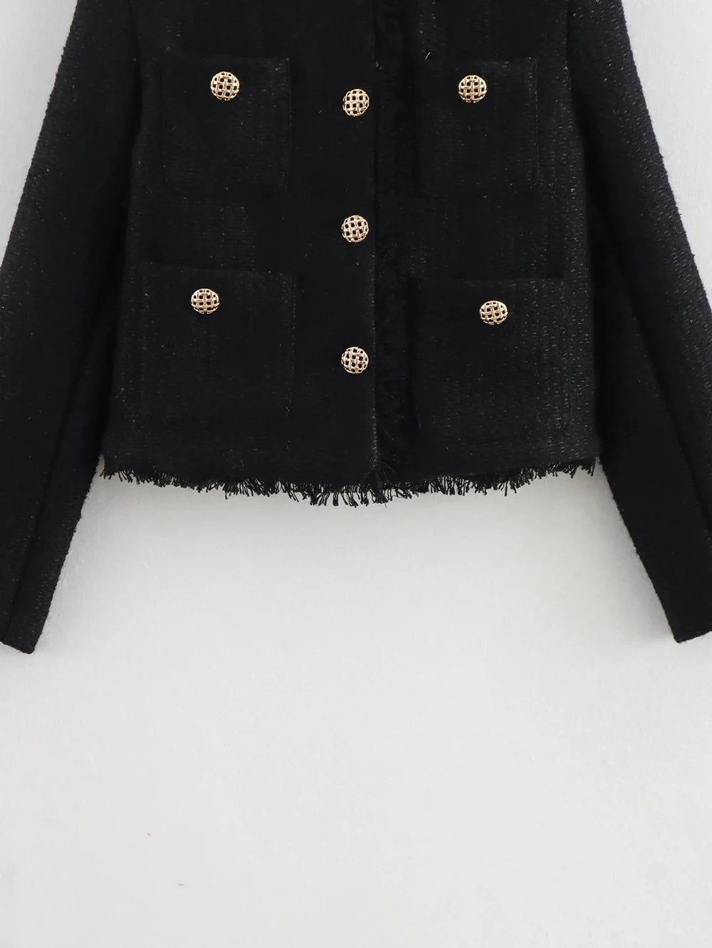 Women's Autumn and Winter Long Sleeve Short Jacket Fashion Solid Colour Front Pocket Button Jacket Elegant Casual Jacket