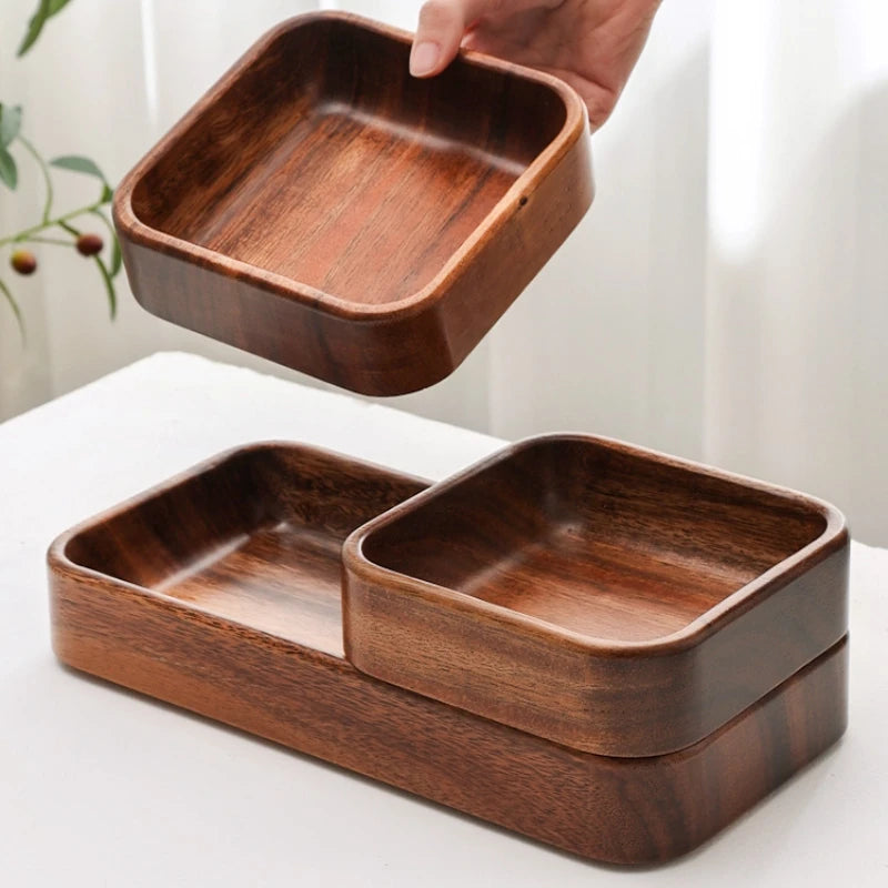 Acacia Wood Dried Fruit Plate High-grade Wooden Fruit Plate Snacks Home Refreshment Tray Nut Box Organizer.