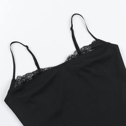 Top Sexy Hot Girl Sommer Slim Fit Einfarbig Spitze Patchwork Hosenträger.