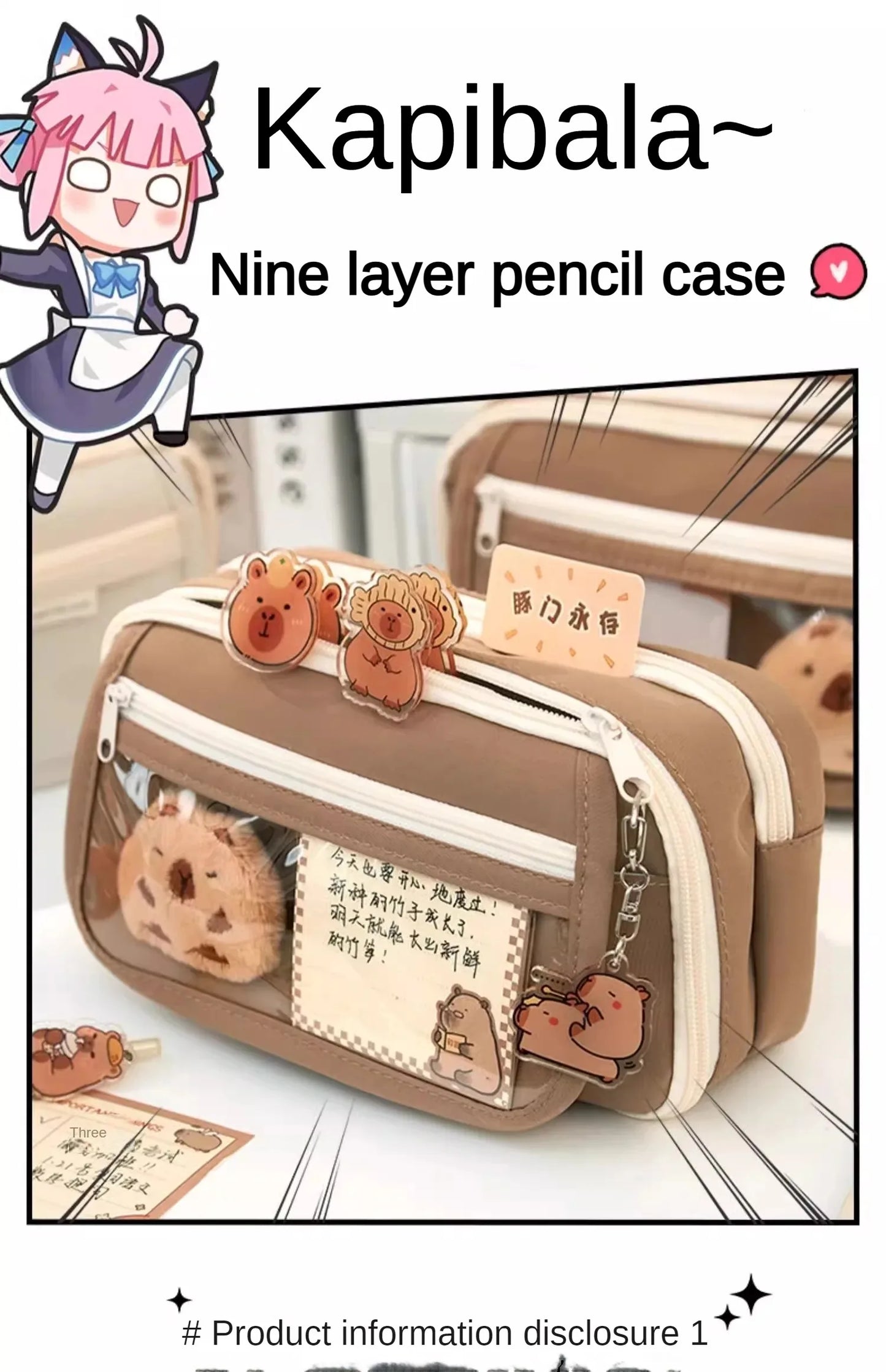 Große Kapazität Bleistift Tasche Capybara Cartoon Leinwand Schreibwaren Halter Tasche Mit Broschen Aufkleber Clips Schlüsselanhänger Kinder Stift Fall.
