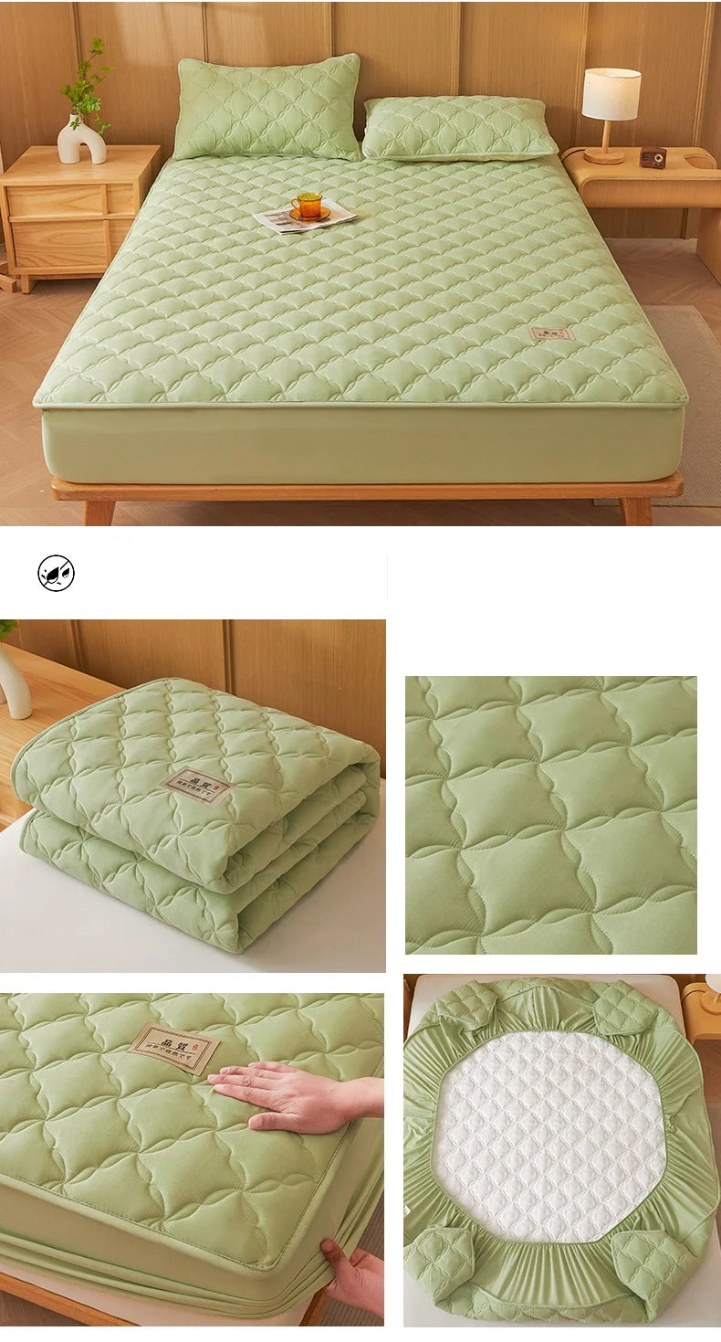 Quilted Mattress Cover Single/Double Bedspread Thicken Bed Linen Waterproof Bed Cover Home Soft Bedsheet 매트리스커버 (No Pillowcase).