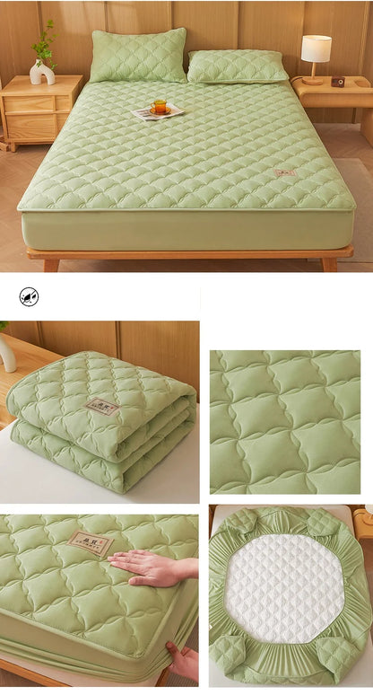 Quilted Mattress Cover Single/Double Bedspread Thicken Bed Linen Waterproof Bed Cover Home Soft Bedsheet 매트리스커버 (No Pillowcase).