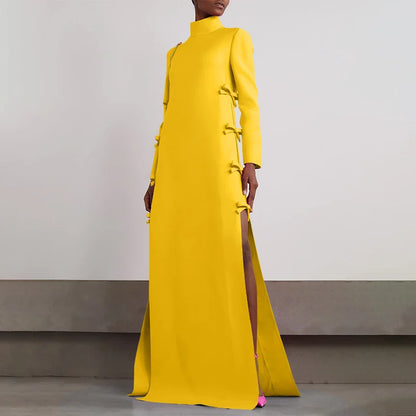 Plus Größe VONDA Frauen Lange Maxi Roben Kleid 2024, Elegante Chinesische Stil Bowknot Stehkragen Party Schlitz Sommerkleid Vintage Vestidos.