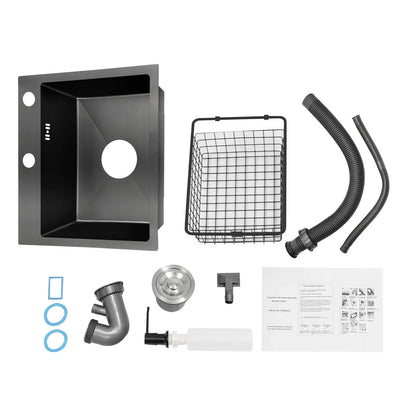 Küchenspüle, Schwarz, 45 x 40 cm, Küchenspüle, 1 Waschbecken, Edelstahl, quadratisch, moderne integrierte Spüle (ohne Wasserhahn)