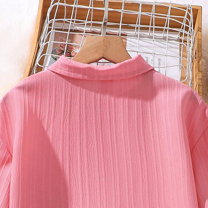 Girls Sets 4-16 Years Shirt Long-Sleeved Coat + Loose Casual Long Pants For Girls Korean Style Suits Summer Fashion Clothes Sets.