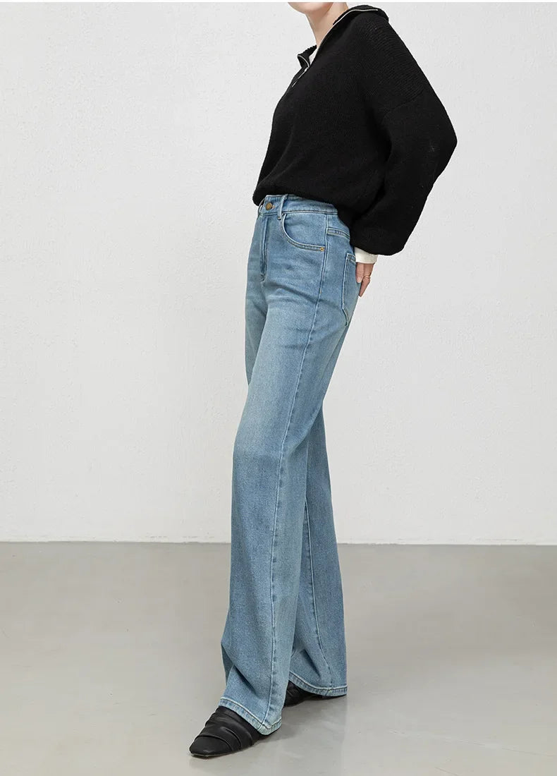 High Waist Straight Leg Jeans Women's Fashionable Denim Wide Leg Pants Slimming Narrow Version Floor-Length Autumn New Arrival