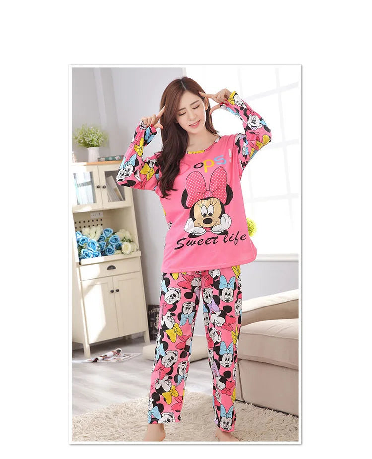 Frühling Und Herbst Langarm + Lange Hosen Zwei Stück Pyjama Set Für Frauen Cartoon Nette Mickey Hause Kleidung Set.