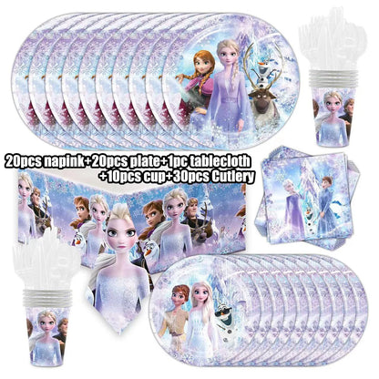 Disney gefroren Geburtstag Dekorationen Mädchen Papier Geschirr Teller Servietten Tassen Schnee königin Geburtstag Deko Hintergrund Luftballons Lieferungen
