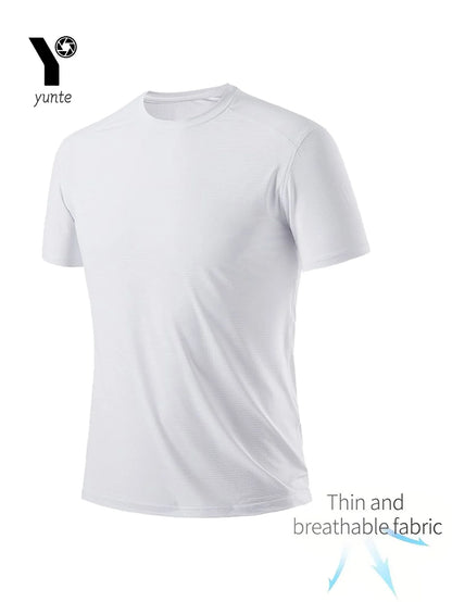 Round Neck T-Shirt 4-Pack White Ultra-Light Men's Quick Drying Breathable Sweat-Absorbent Shirt Suitable for Fitness Gym and Run.