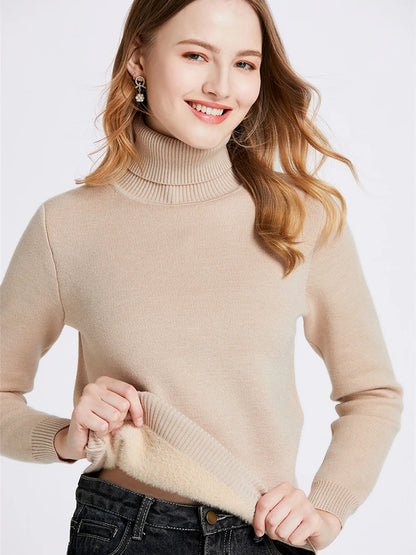 Verdicken Samt Rollkragenpullover Frauen Koreanische Mode Gefüttert Warme Sueter Gestrickte Pullover Schlank Top Winter Jersey Strickwaren Jumper.