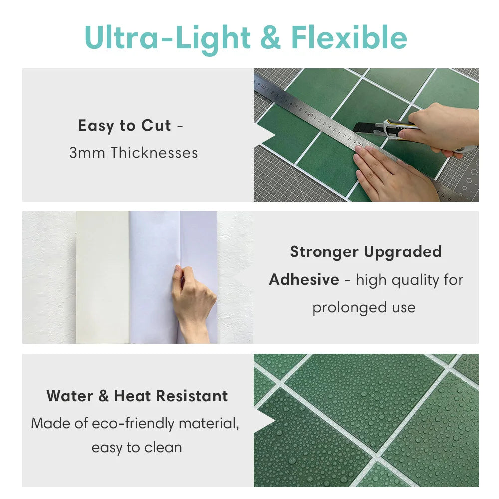 10pcs 3D Decorative Tile Stickers, Self-adhesive 3D Wall Stickers for Kitchen and Bathroom, Water Mold Resistant, 30x30cm