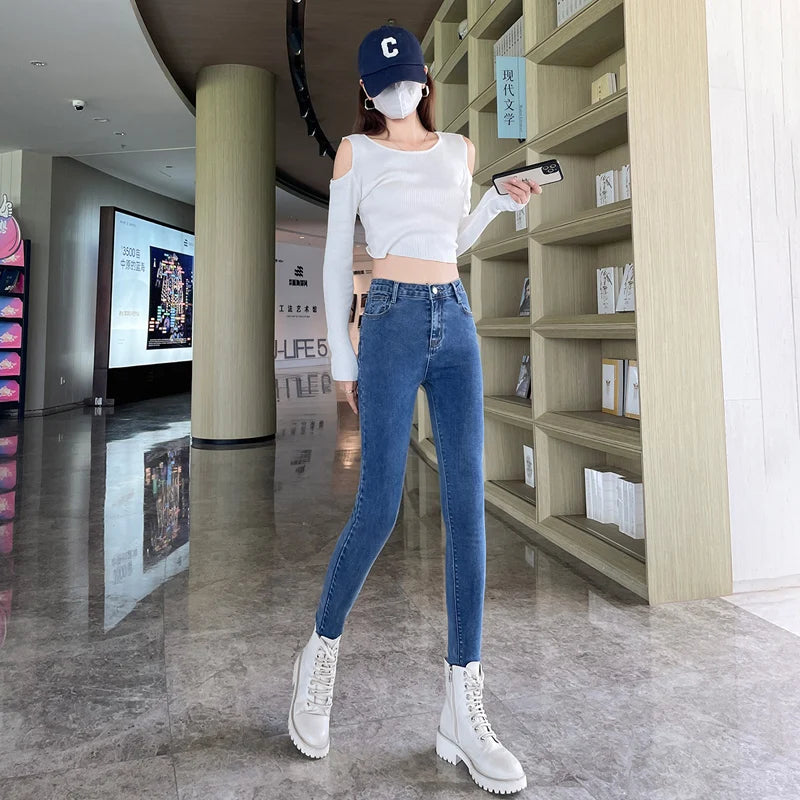 Y2k Women's Jeans Elastic Slim Fashion Pencil Pants Streetwear Jean Female Clothing Vintage Skinny Jeans Stretch Denim Trousers.