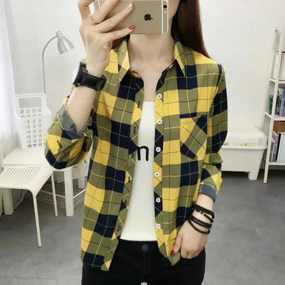 2024Spring and Autumn New College Style Women's Long sleeved Bottom Top Cardigan Long sleeved Fashion Plaid Shirt.