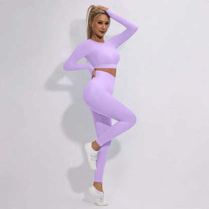 2/3/4Pcs Women's Tracksuit Seamless Yoga Set Leggings Sports Suit for Fitness Long Sleeve Top Gym Clothing Workout Sportswear