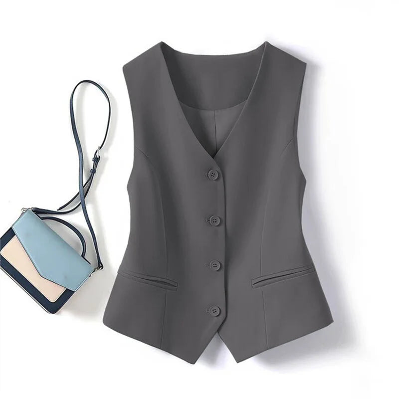 Frühling Sommer Koreanische Mode Weste 2025, Neue Frauen Kurze Mode V-ausschnitt Ärmellose Casual Blazer Weste Mäntel Weibliche Tops
