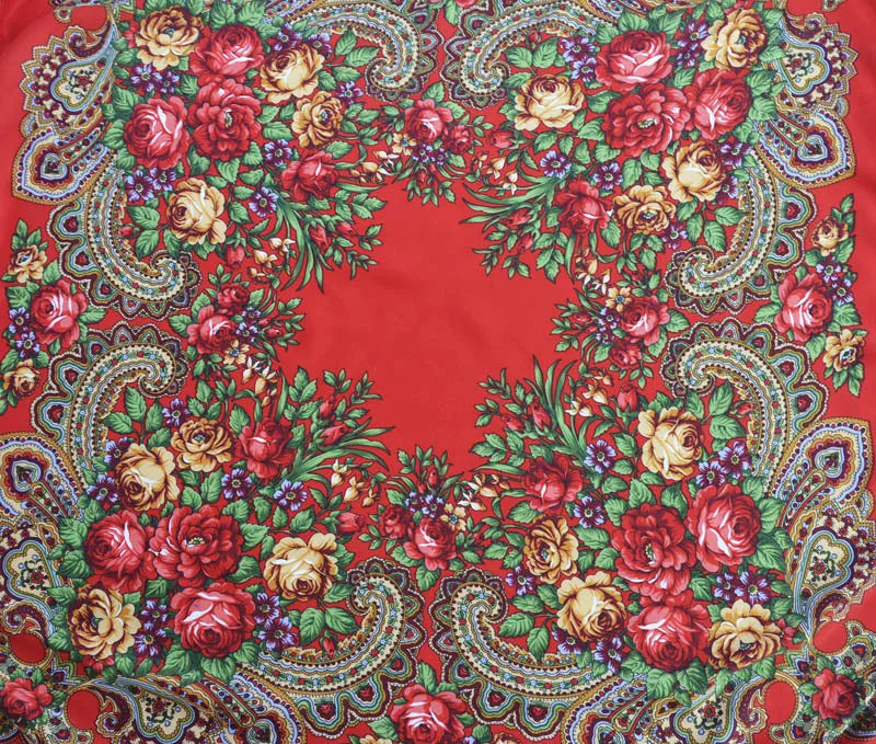 Women Luxury Floral Printed Russian Scarf Ukrainian Fringed Square Scarves Babushka Handkerchief Head Wraps Travel Shawl.