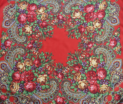 Women Luxury Floral Printed Russian Scarf Ukrainian Fringed Square Scarves Babushka Handkerchief Head Wraps Travel Shawl.