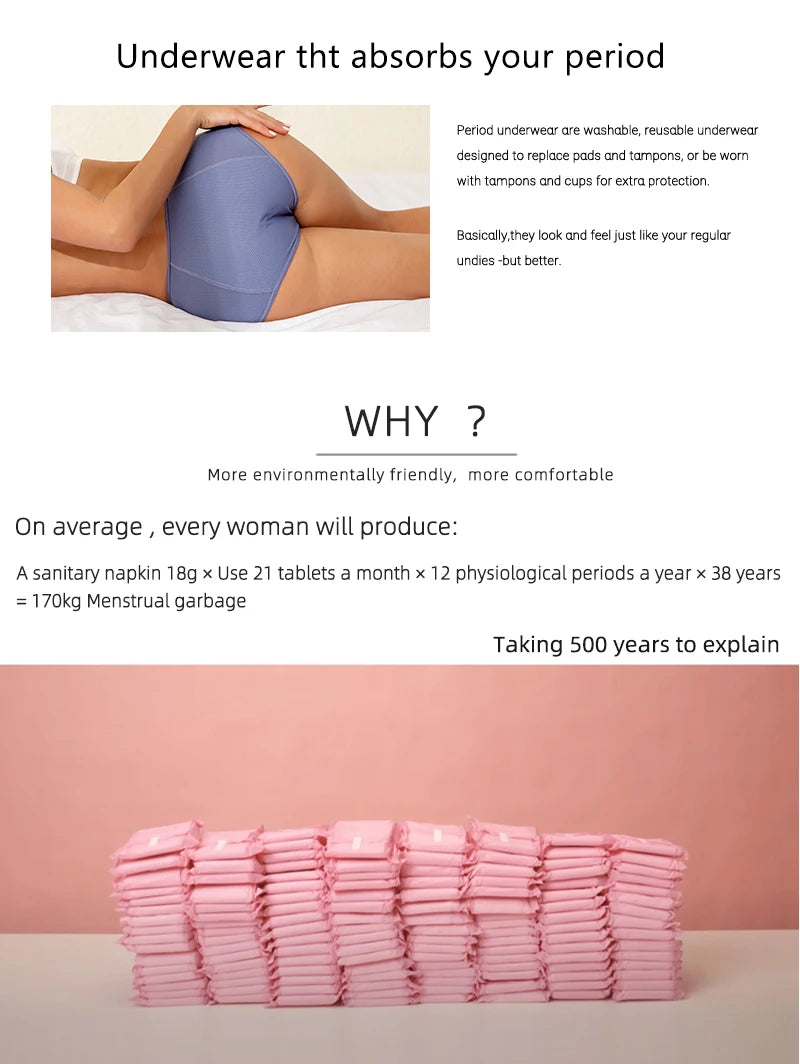 3pcs Leak Proof Menstrual Panties+Herbal Gynecological Pads Women Sanitary Panties  Plus Size Physiological Waterproof Briefs.