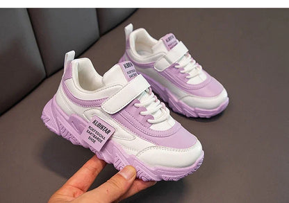 2024 New Versatile Soft Breatheable Hook & Loop White Boys and Girls Children Sneakers Cute Korean Style Uniform School Shoes.