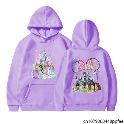 Disney Princess Castle Printed Hoodie Women's Casual Outdoor Sweatshirt Cartoon Disney Princess Clothing Tops Hoodie.