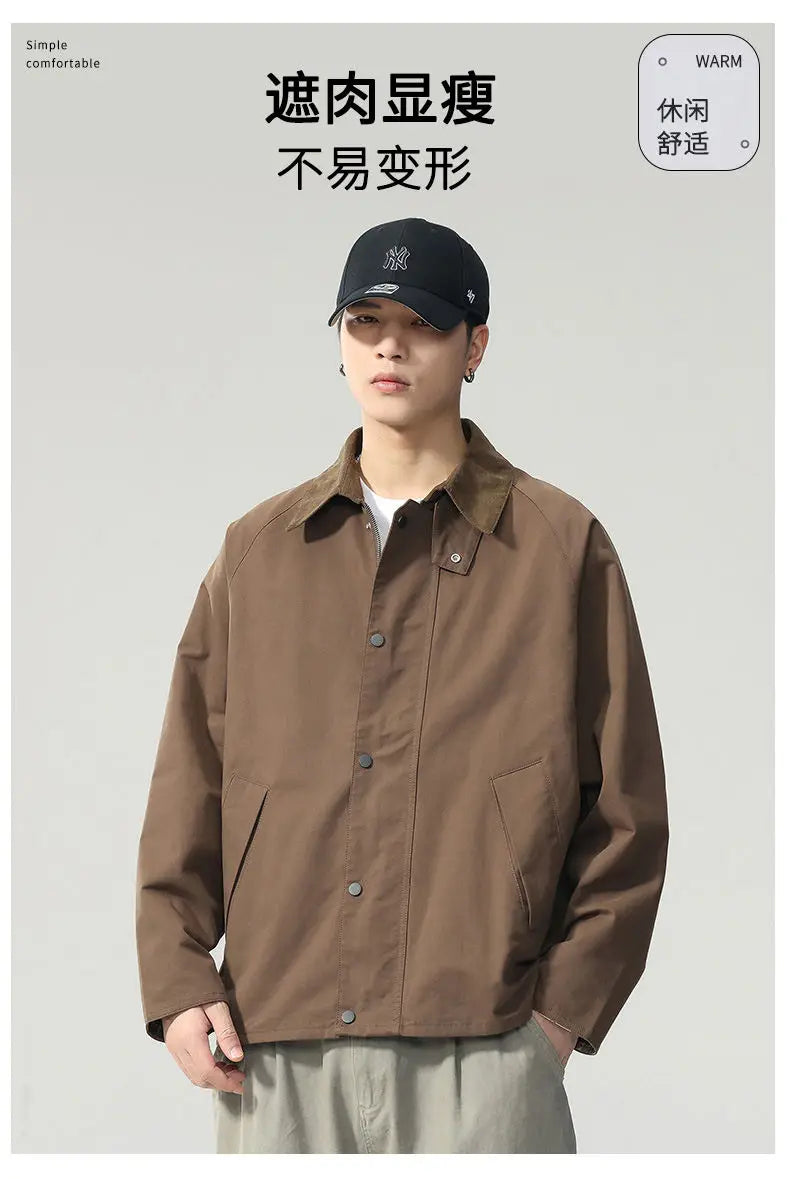 Lapel Jacket Men Spring Autumn Japanese Korean Streetwear Fashion Loose Casual Vintage Cargo Jacket Coat Outerwear.