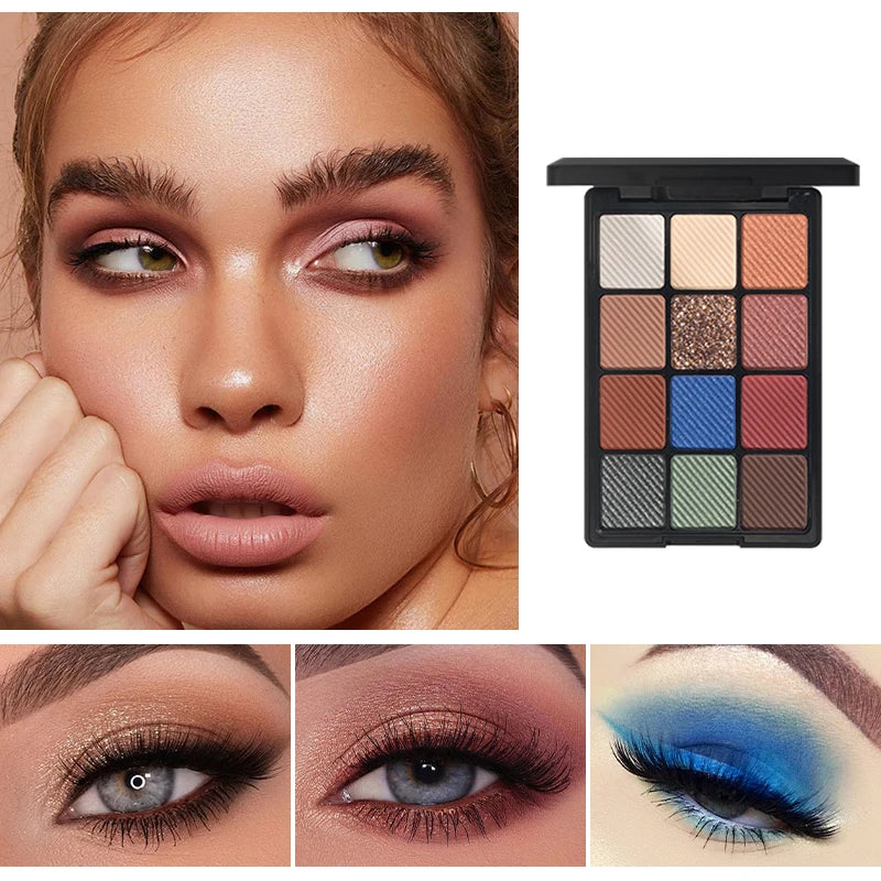 12-Color Glitter Eyeshadow Palette- Highly Pigmented,Long-Lasting Diamond Metal and Matte Shades for a Dazzling Eye Makeup Look.
