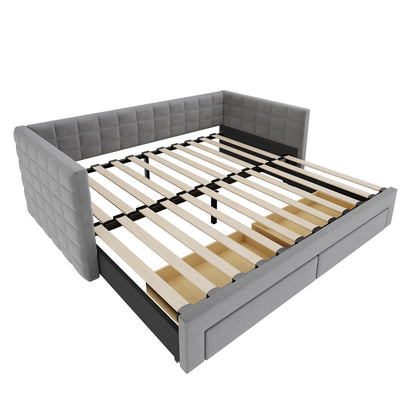 3-in-1 ausziehbares Schlafsofa 90 x 190 cm, Multifunktionsbett mit Schubladen, Einzel-/Doppelbett, Baumwolle und Leinen (Matratze nicht im Lieferumfang enthalten)