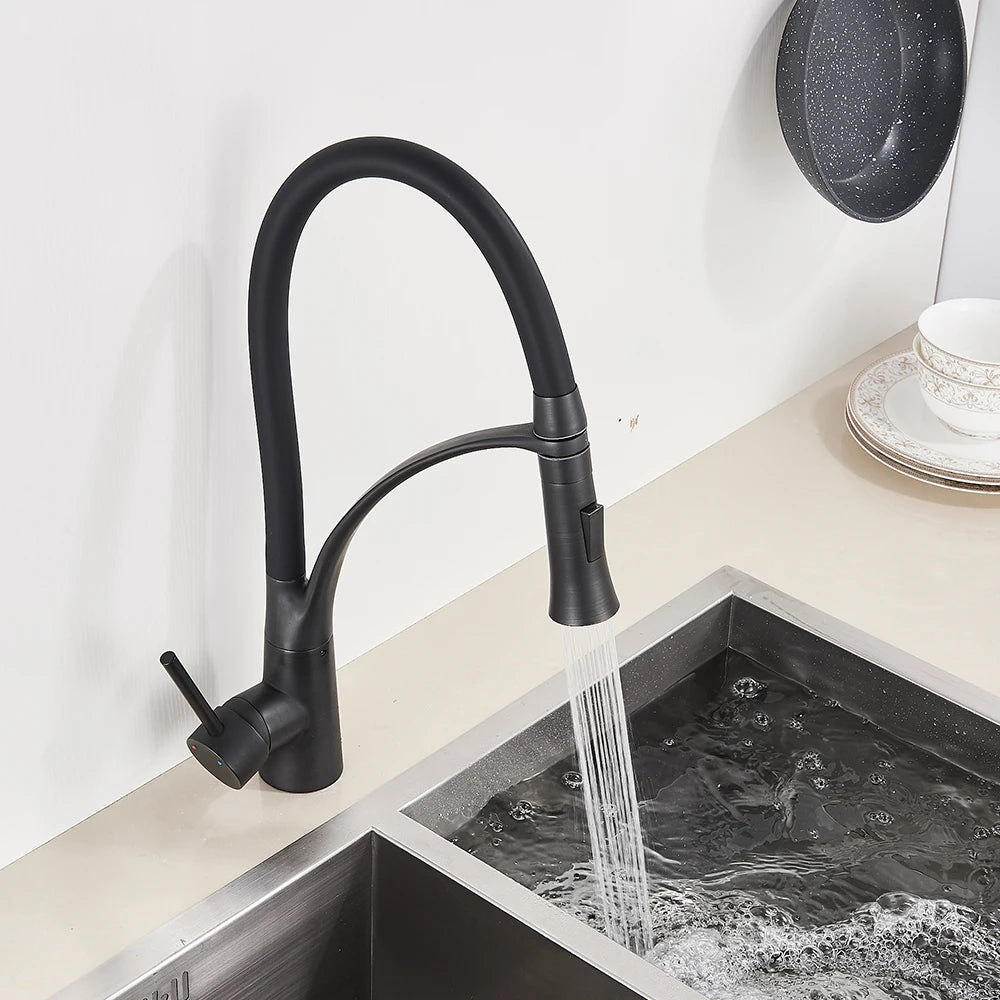 Matte Black  Kitchen Sink Faucet Pull Down Swivel Spout Kitchen Sink Tap Deck Mounted Bathroom Hot and Cold Water Mixers